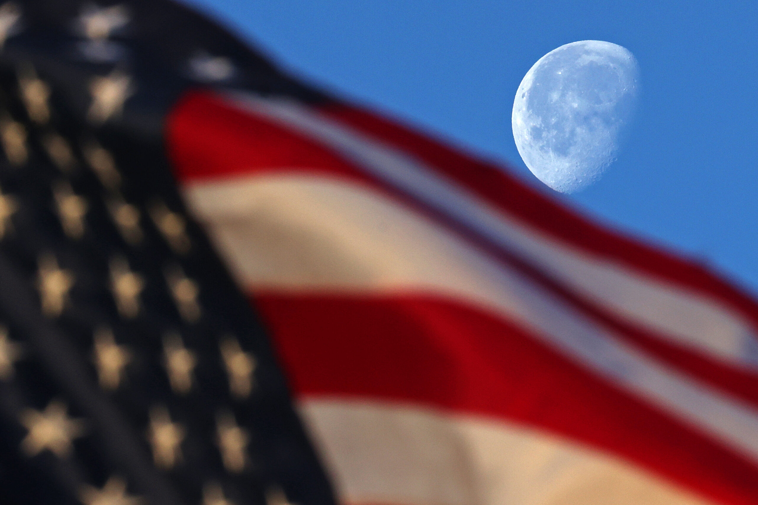 moon and flag at nasa michoud